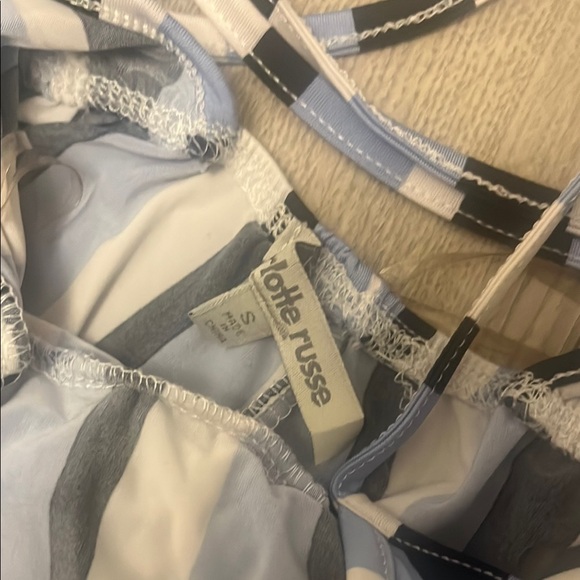 Charlotte Russe Blue and White Striped Jumpsuit with Tie Waist - Picture 4 of 6